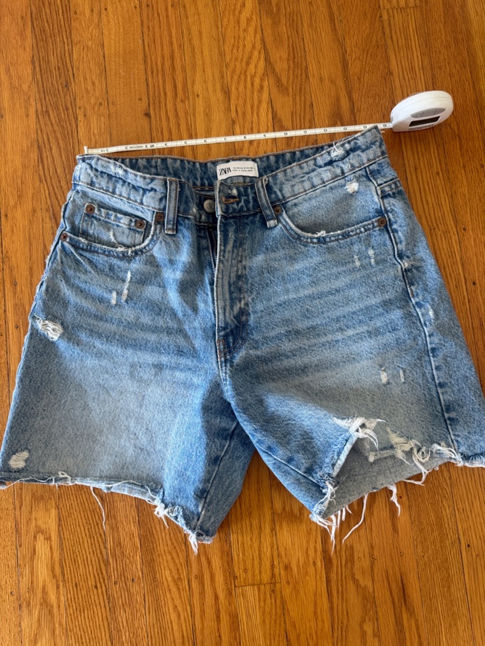 Zara Light Blue Distressed Denim Cutoff Shorts